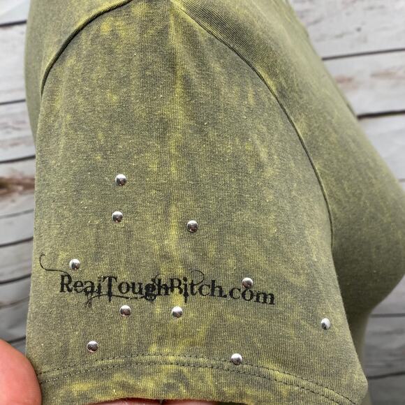 RTB Real Tough Babe Green Acid Washed Biker Babe Shirt Woman's Size Medium M - Picture 8 of 10